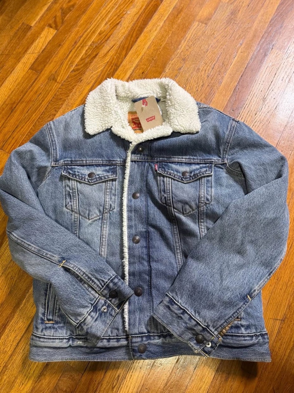 Levi's Light Blue Denim Sherpa-Lined Jacket with Cream Collar